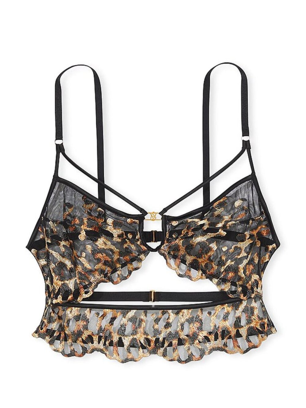 New! Victoria’s Secret Black Leopard Embroidery Strappy Bra M-DD 34545